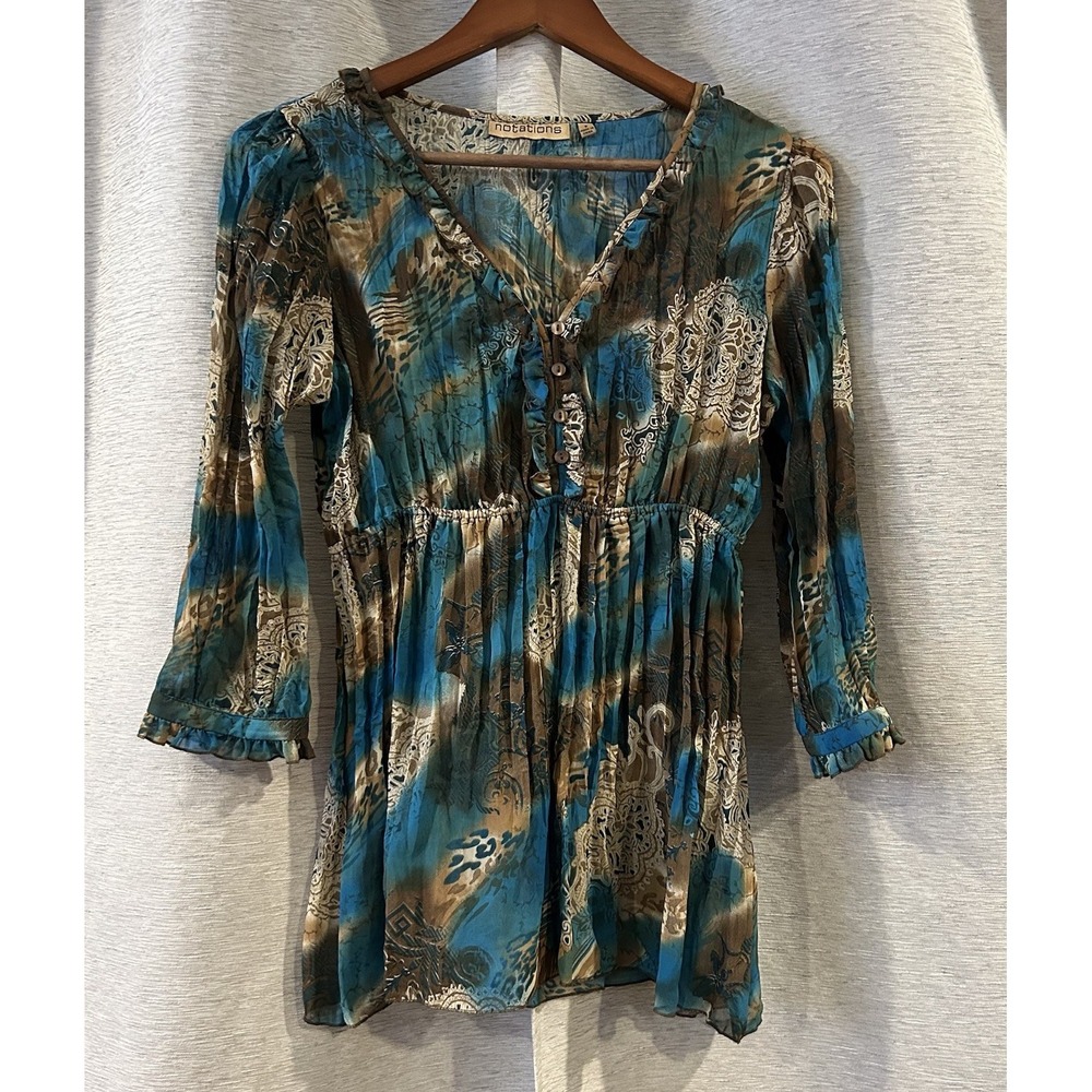 Notations Y2K Crinkle Blouse Elastic Waist Top Size 8